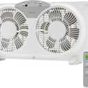 HOLMES 9" Twin Digital Window Fan, Reversible Airflow Blades, In/Out Exchange, 3 Speeds, Built-In Extender Panels, Ideal for Home, Bedroom or Office, Remote Control, White