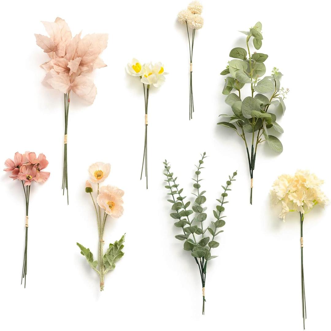 Ling's moment Artificial Greenery Stems Box Set, 31pcs with 8 Kinds of Faux Greenery Picks for DIY Bridal Bouquets Wedding Floral Arrangement Table Centerpieces, Nude & Yellow