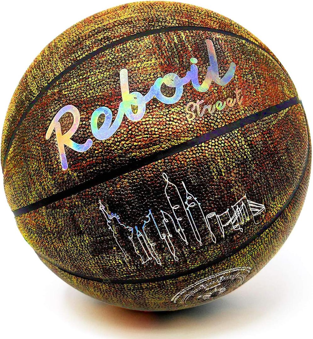 Premium Design Leather/Rubber Basketball - Kids & Youth, Size 3/4/5/6/7 (Marble Golden)