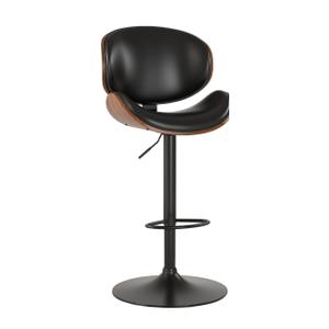 KCC Bar Stools Set of 2, Swivel Adjustable Height Barstools, PU Leather Upholstered Bar Chairs with Footrest, Bentwood Bar Stool for Kitchen, Bar, Dining Room(Black PU) Pack of 1