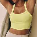 Tank Tops for Women Scoop Neck Crop Tops Athletic Workout Tops Cute Seamless Cami Ribbed Tank Top, XL, Cream Yellow
