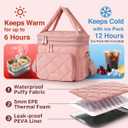 Lunch Bag Women Double Layer Lunch Bag Puffer Insulated Lunch Box Waterproof Bottom Large Lunch Box for Women for Work or Travel,Pink