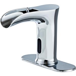 Touchless Bathroom Automatic Sink Faucets Waterfall Sensor Motion Hands Free Basin Commercial Auto Off Stop Faucet with Temperature Control Brass Mixer Deck Plate for Bath Vantiy Rv(Chrome)