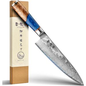 Japanese Chef Knife, 8 Inch Damascus Kitchen Knife with VG10 Steel, Handcrafted Sharp Knife with Ergonomic Handle, Cooking Knives for Home Chefs, Cooking Gifts for Men and Women