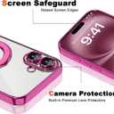 Compatible with iPhone 16 Case with Magnetic Ring Stand [Compatible with Mag-Safe] [Full Camera Lens Protector] Soft Plating Clear Phone Case for iPhone 16 6.1", Rose