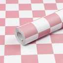 CAX Checkerboard Peel and Stick Wallpaper 17.3"x120"Pink and White Contact Paper Self-Adhesive Removable Vinyl Roll Waterproof Checkered Wallpaper for Bathroom Cabinets Shelf