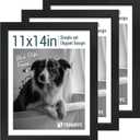 11x14 Picture Frame Set - 3 Pack, Textured Black Solid Wood, HD Tempered Glass, Wall Gallery Photo Frame