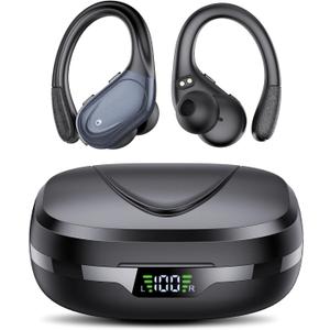 Ear buds Wireless Earbuds Bluetooth 5.3 Headphones 60hrs Playtime with Digital Display Sports Wireless Headphones with Earhook Deep Bass IPX7 Waterproof Over-Ear Earbuds for Android iOS Workout Black