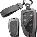 ontto Key Fob Cover Fit for Honda Prologue 2024 2025 Car Key Case Fit for Acura ZDX 2024 2025,Metal and Leather Key Protector with Clear TPU Front Case,with Keychain,Grey