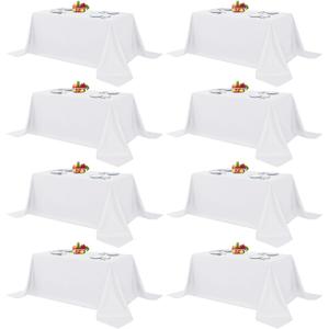 Fitable 8 Pack Rectangle Tablecloths: Stain Resistant Wrinkle Free Circle Table Clothes, Washable Reusable Polyester Table Covers for Wedding Party Birthday Banquet Reception(White, 90x132 Inch)