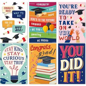 24 Pack Graduation Cards with Envelopes, 6 Colorful Designs Congratulations Gift for Graduates, Funny Graduation Cards for College High School, 4x6in