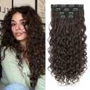 Curly Clip In Hair Extensions, 4PCS 20 Inch Chocolate Brown Extensions Clip Ins, Lace Weft Short Curly Invisible Natural Hairpieces for Women