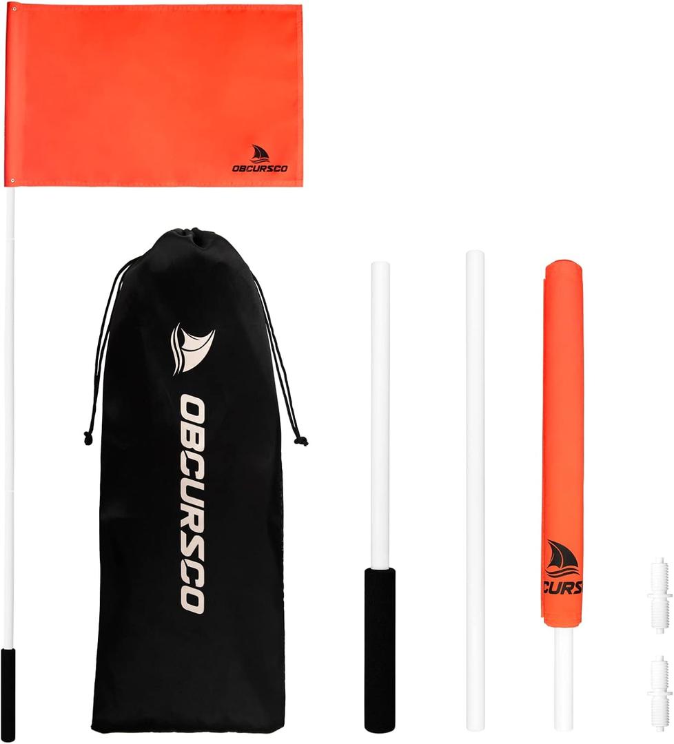 48-Inch Orange Boat Flag with Pole, Floatable 12"x 18" Water Ski Flag, 3-Section Skier Down for Safety, Watersports, Wakeboard, Kneeboard, and Towable Tube