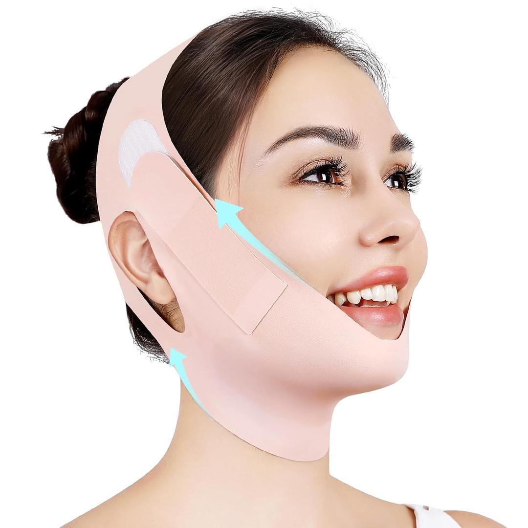 Chin Strap for Sleeping, Adjustable Chin Strap, Jaw Strap, Jawline Shaper, V Line Lifting Mask, Pink, M