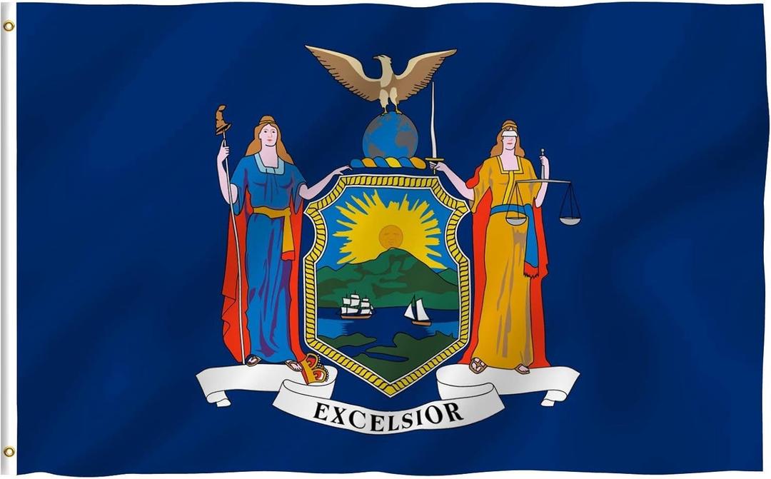 ANLEY Fly Breeze 3x5 Foot New York State Flag - Vivid Color and Fade Proof - Canvas Header and Double Stitched - New Yorker NY Flags Polyester with Brass Grommets 3 X 5 Ft