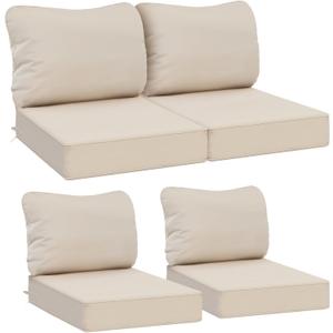 AAAAAcessories Outdoor Deep Seat Cushions, Waterproof, Fade-Resistant Patio Furniture Replacement Cushions, 23.5" x 25.5" x 5" + 23.5" x 19", Set of 4, Khaki Beige