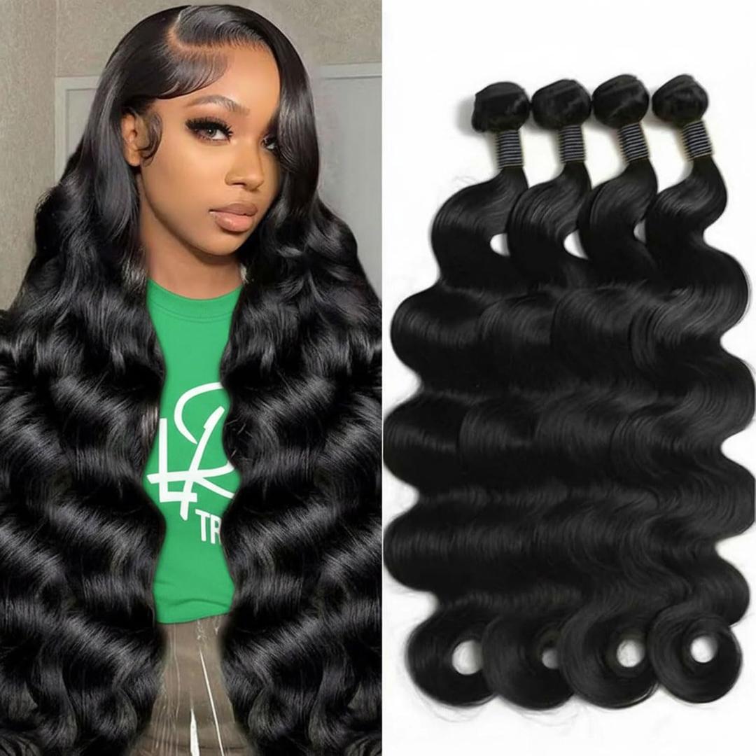 12A Human Hair Bundles 18 20 22 24 Inch Raw Body Wave 4 Bundles Human Hair 100% Unprocessed Brazilian Virgin Hair Quick Weave Extensions Natural Black