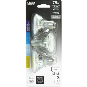 Feit Electric MR16 LED Reflector Light Bulb, 75W Equivalent, Dimmable, GU10 Base, 90+ CRI, 600 Lumen, Adjustable Color Temperature Track Lighting, 25,000-Hour Lifespan, BPMR16GU10753CCTCA/3, 3-Pack