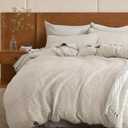 Bedsure PureWoven 100% Cotton Waffle Duvet Cover Set, 3 Pieces, Full, Beige