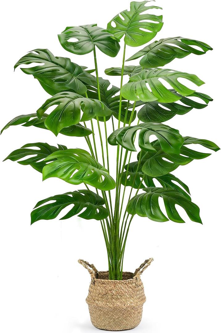 Der Rose 44" Tall Fake Plants with Basket Large Artificial Monstera Plants Indoor, Easy Assembly Faux Tree for Outdoor Office Living Room Bedroom Home Apartment Decor