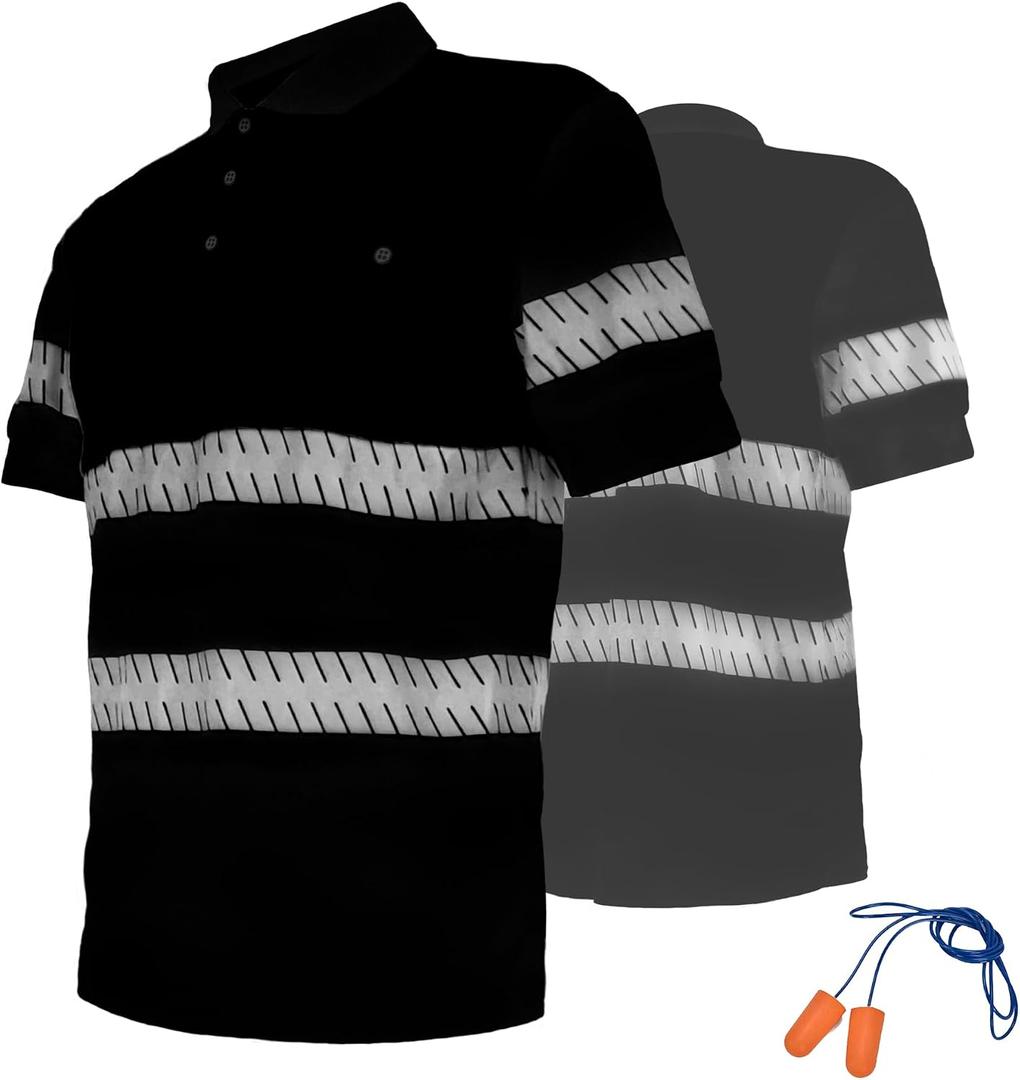 Hi Vis Safety Polo T-Shirt for Men,Coolpass Safety Shirt Long Short Sleeve with Pocket Quick Dry (Black, M)
