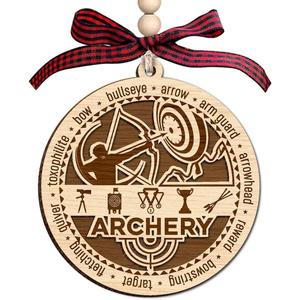 2 x Archery Ornament 2 Layer Wood Design - Theme Holiday Decor for Archer - Christmas Tree Keepsake for Archery Enthusiast - Cozy Holiday Ornament - Sports Themed Wooden Decoration