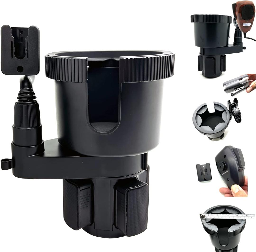 LycoGear Adjustable Car Drink Cup Holder Organizer Expander Mount w/Universal Ham CB Radio Microphone Mic Hanger Holder for ThermoFlask Coleman Yeti Hydro Flasks Nalgenes Camelbak Insulated Tumbler