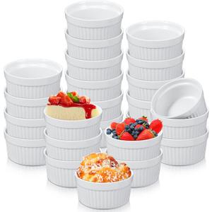 Xinnun 24 Pcs Ramekins Creme Brulee Dishes Oven Safe Classic Porcelain Ramekins Set for Baking, Creme Brulee, Souffle, Appetizer, Custard, Pudding, Dipping Bowl, White (4 Oz)