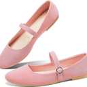 Obtaom Mary Jane Flat Shoes Round Toe Ballet Flats for Women Dressy Fabric Business Flats Comfortable Classic Strap Flats for Office(Dirty Pink, US8)