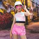 Girls Metallic Shorts Shiny Hot Pants for Dance Gymnastics Sparkly Shorts with Sunglasses (Pink)