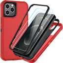 SunStory Compatible with iPhone 12 Pro Max Case with HD Screen Protector, 3-Layer Heavy Duty Full-Body Cover,3 in 1 Hybrid Protective Case for iPhone 12 Pro Max 6.7", Red