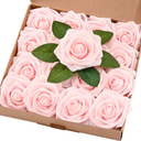 BLEUM CADE 16Pcs Artificial Flowers Fake Roses with Stems, Purple Boxed Foam Roses for DIY Bouquets Centerpieces Wedding Party Arrangement Bridal Shower Decor Pink