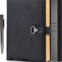 Gifts for Him, Journal for Men, Vintage Leather Diary for Writing, A5 256 Kraft Pages College Ruled Notebook, Personal Planner Organizer Gift Set (Black Set)