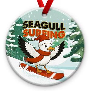 2 x Seagull Surfing Ornament 2025 - Animal Snow Surfing Ornament, Winter Holiday Decor - Bird Hanging Keepsake, Beach Themed Christmas Tree Decoration, Funny Xmas Gift Ideas for Seagull Lovers