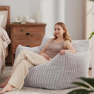 Giant Bean Bag Chairs for Adults Teens, Large Bean Bag Sofa Chairs with Filling Comfy Fuzzy BeanBag Chair with Armrests for Bedroom Living Room Reading (Light Gray, Large)