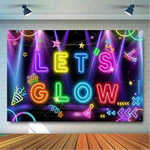 Neon Let's Glow Party Backdrop, 180x110 CM Lets Glow Backdrop, Glow in The Dark Backdrop & Neon Backdrop for Glow Party, for Lets Glow Party Decorations & Neon Birthday Party Decorations