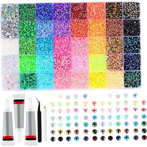 NASSMOSSE 32000Pcs Resin Rhinestones Bedazzling Kit with 3Pcs 10ml Glue, 0.3cm Colorful Rhinestones Bedazzler Kit for Craft Clothes Mugs Shoes Fabric Nail Art 40 Colors