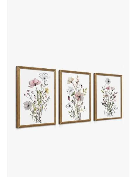 WRFON Framed Botanical Canvas Wall Art Set of 3, Watercolor Floral Prints, Framed Flower Wall Decor for Bedroom Bathroom Living Room, 12x16 Inch Each