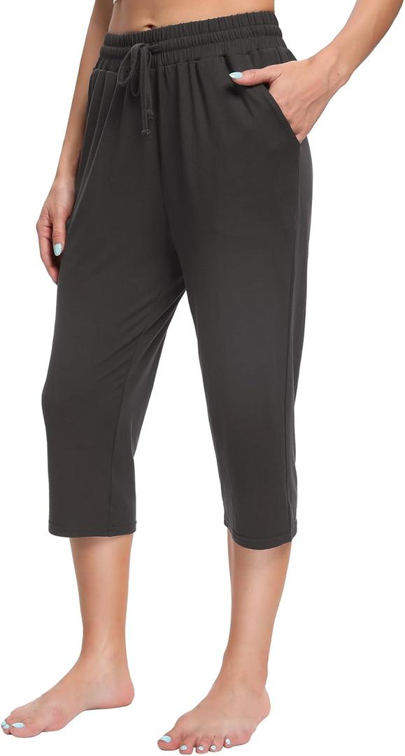 OLIKEME Women's Yoga Capri Pants Loose Drawstring High Waisted Sweatpants Lounge Running Gym Short With Pockets (X-Large, Gray)