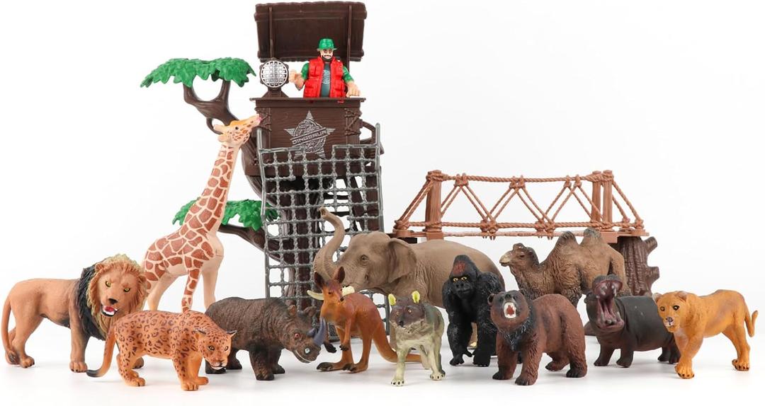 Peagrav Safari Animal Playset - Realistic Figurines, Wild Ranger, Adventure Station, African Jungle Animals for Kids
