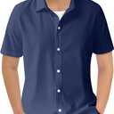Haloumoning Boys Short Sleeve Dress Shirts Kids Summer School Uniform Button Down Shirt 160 (Navy Blue)