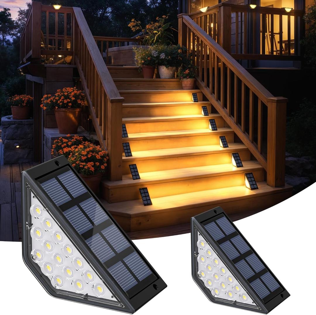 INCX Solar Step Lights for Outside, 2 Pack LED Solar Stair Lights Outdoor Waterproof IP67, Auto On/Off Outdoor Lighting for Front Step, Stair, Deck, Fence, Porch & Patio DecorWarm White