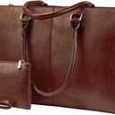 LOVEVOOK Laptop Tote Bag for Women, 15.6 Inch Large Capacity Vintage Leather Work Computer Bag, Business Casual Shoulder Handbag, Chestnut Brown