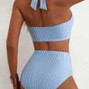 Herseas Women's High Waisted 2 Piece Bikini Sets Halter Patch Pocket Swimsuits 2026 Striped Bathing Suits Resort Wear, Small