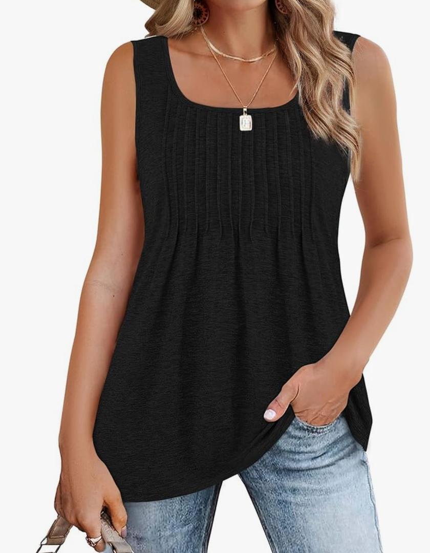 Zeagoo Women's Summer Tank Tops 2026 Pleated Square Neck Loose Fit Casual Flowy Tunic Sleeveless Shirts Large