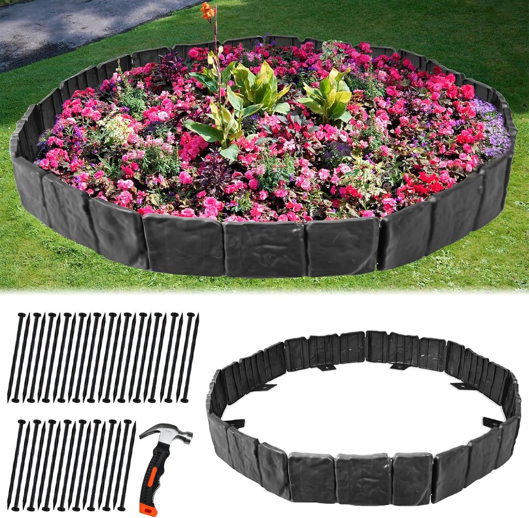 Garden Edging Border,32 FT Plastic Landscape Edging No Dig for Flower Beds, Garden Borders and Edging for DIY Outdoor Patio Balcony Yard Walkway (40 PCS, Black)