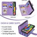 Asuwish Phone Case for Google Pixel 4 XL Zipper Wallet Detachable Cell Cover with Tempered Glass Screen Protector Crossbody Strap Flower Card Holder Slot Pixle 4XL Pixel4XL 4LX LX Women Girls Purple