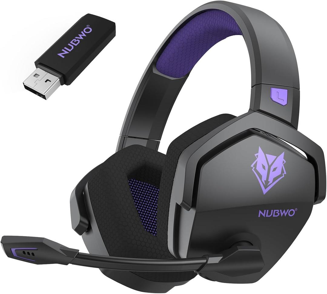 NUBWO G06 Dual Wireless Gaming Headset with Microphone for Ps5, Ps4, PC - 23ms Low Latency Audio - 100-Hour of Playtime - 50mm Drivers (Black-Purple)