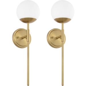 Aged Brass Wall Sconces Set of 2, Modern Milk Glass Wall Mounted Lights, Gold Globe Wall Lights, Wall Lamps for Bedroom Living Room Hallway Decor