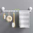 LUXEAR Suction Cup Towel Bar, 24 inches Adjustable Towel Rack Holder, No Drill & Removable Bathroom Towel Holder with 5 Sliding Hooks, Wall Mounted Towel Hanger for Shower Room, Kitchen, Door, White
